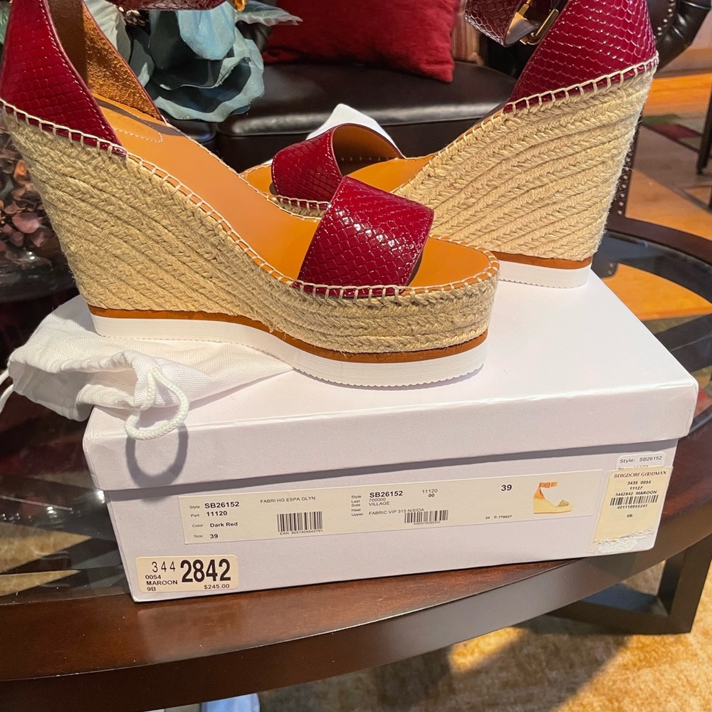 New With Dust Bag Leather See by Chloe Fabri HG Espadrilles Dark Red